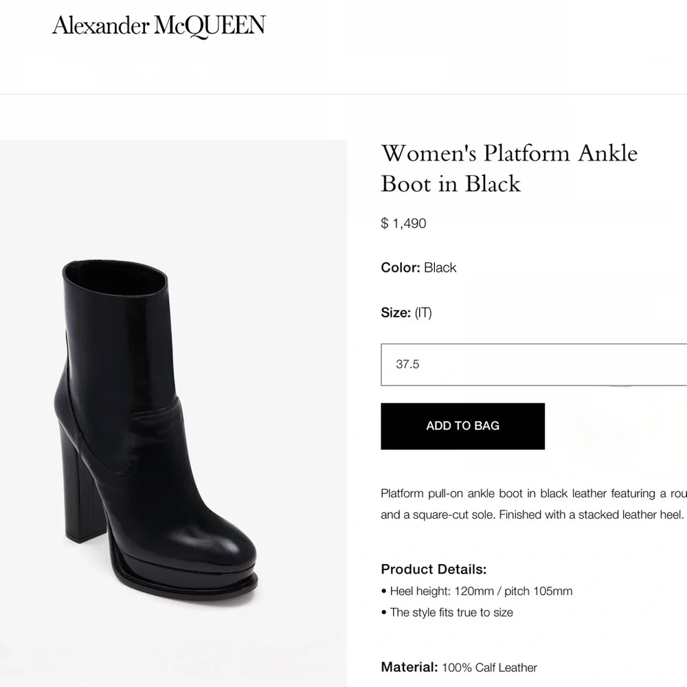 Alexander McQueen Black platform Ankle Boots US8